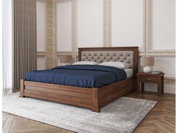 Кровать деревянная Лорд М Меблі Лев с мягким изголовьем