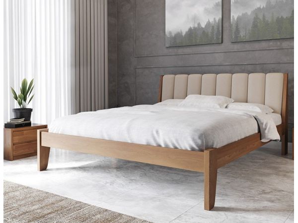 Кровать деревянная Токио Меблі Лев с мягким изголовьем