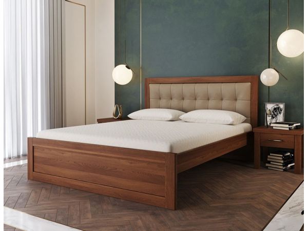 Кровать деревянная Мадрид Меблі Лев с мягким изголовьем
