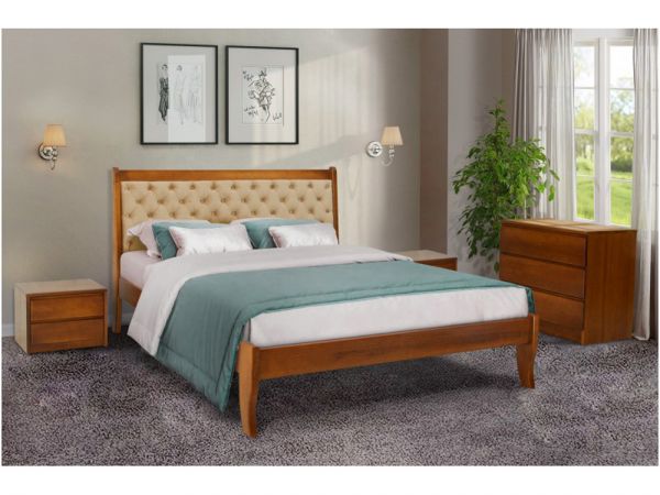 Кровать деревянная Монтана МИКС-мебель с мягким изголовьем