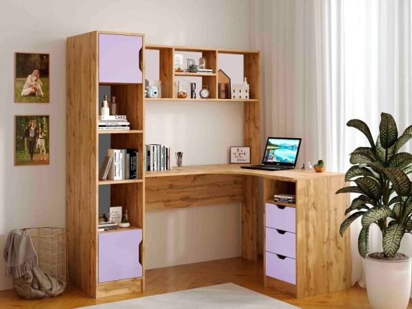 Стол письменный угловой с надставкой и пеналом Teenager Viorina-Deko